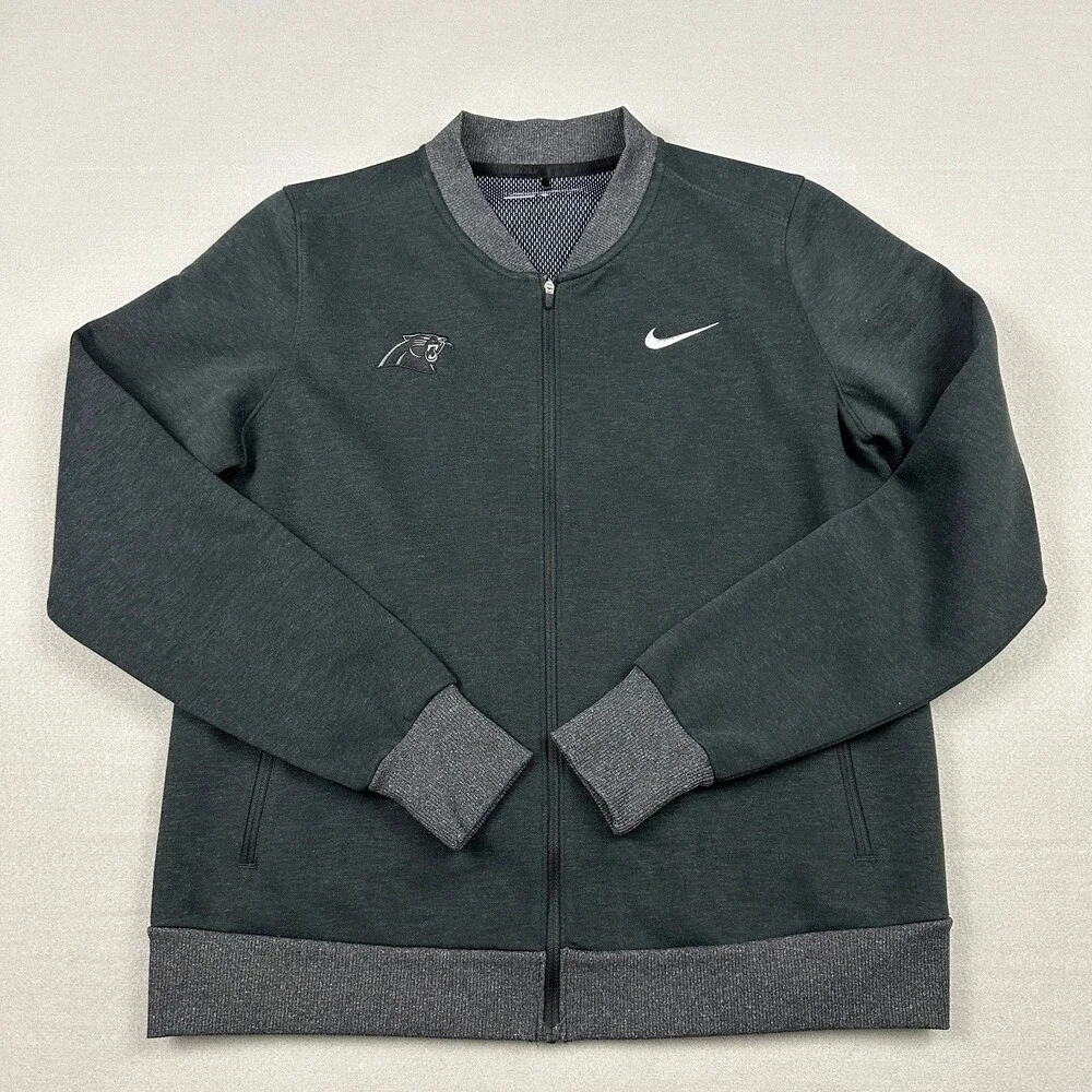 Carolina Panthers Jacket Women Large Gray Nike Swoosh Full Zip Bomber NFL L